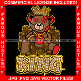 King Gangster Teddy Bear Gold Coins Broken Heart Eyes Dollar Sign Gold Necklace Chain Jewelry Bling Tattoo Hip Hop Rap Plug Trap Street Hood Ghetto Swag Thug Drip Dripping Quote Art Graphic Design Logo T-Shirt Print Printing JPG PNG SVG Vector Cut File