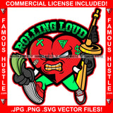 Rolling Loud Mean Angry Red Heart Gold Teeth Gun Cartoon Character Scar Face Bandage Cigarette Baseball Bat White Eyes Cash Money Tattoo Hip Hop Rap Trap Street Thug Flex Drip Boss Famous Hustle Quote Art Graphic Design Print Printing Vector SVG Cut File
