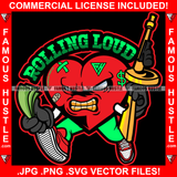 Rolling Loud Mean Angry Red Heart Gold Teeth Gun Cartoon Character Scar Face Bandage Cigarette Baseball Bat White Eyes Cash Money Tattoo Hip Hop Rap Trap Street Thug Flex Drip Boss Famous Hustle Quote Art Graphic Design Print Printing Vector SVG Cut File