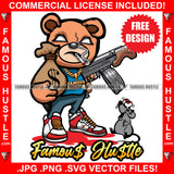 Free Famous Hustle Design Gangster Teddy Bear Smoking Holding Gun Money Bag Sneakers Blood Rat Hip Hop Rap Rapper Plug Trap Street Hood Ghetto Swag Thug Hustler Hustling Boss Rich Art Graphic Design Logo T-Shirt Print Printing JPG PNG SVG Vector Cut File