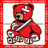 Misfit Hustle Teddy Bear Scar Face Broken Arm Bandage Cartoon Character Hip Hop Rap Hustler Boss Dope Drip Trap Hood Thug Mafia Mob Ghetto Street Rapper Famous Hustle Quote Art Graphic Design Logo T-Shirt Print Printing JPG PNG SVG Vector Cut File