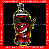 Famous Hustle Gangster Red Drug Bottle Mean Face White Eyes Head Bandanna Hip Hop Rap Rapper Plug Trap Street Hood Ghetto Swag Thug Hustler Hustling Baller Trapper Art Graphic Design Logo T-Shirt Print Printing JPG PNG SVG Vector Cut File