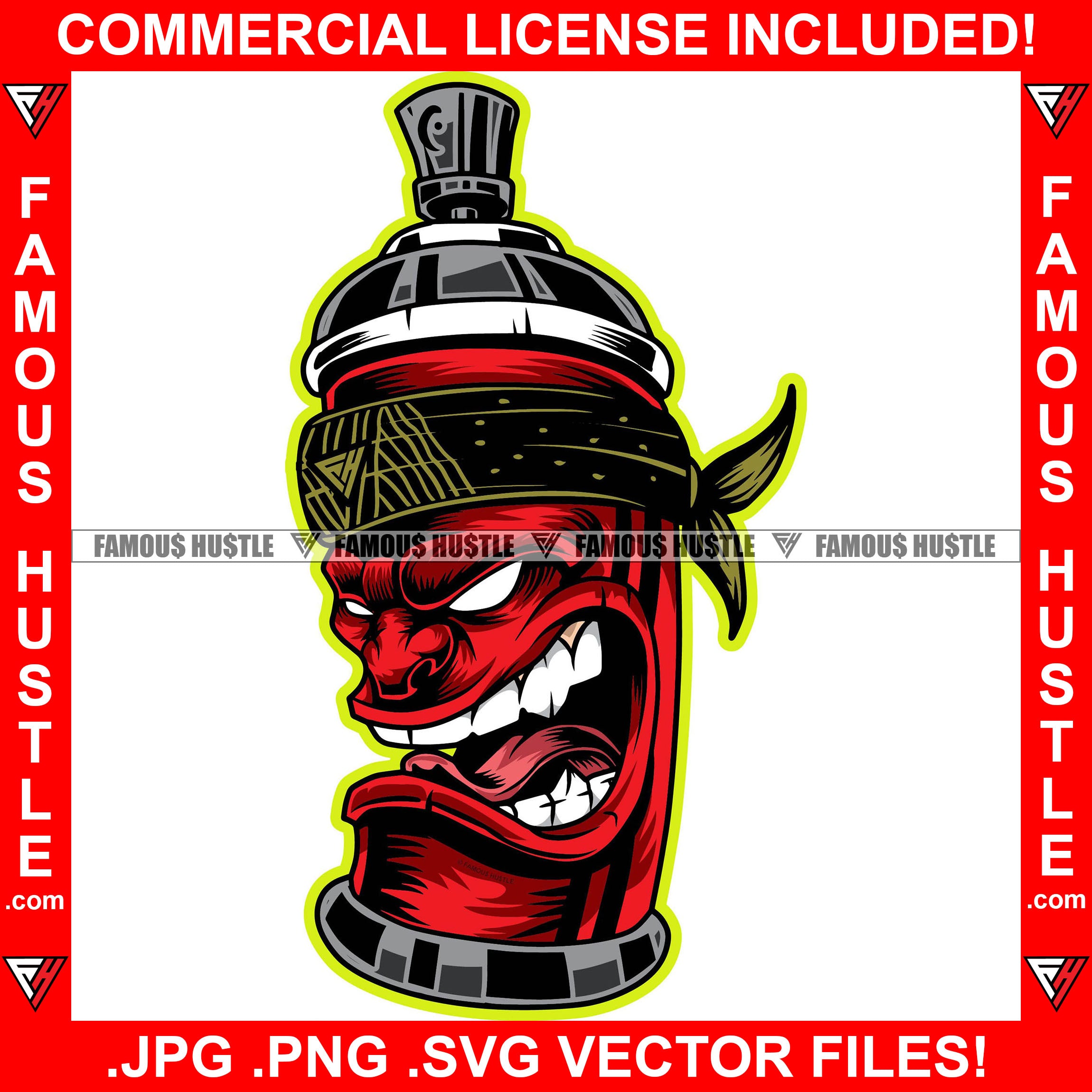 Famous Hustle Gangster Red Drug Bottle Mean Face White Eyes Head Bandanna Hip Hop Rap Rapper Plug Trap Street Hood Ghetto Swag Thug Hustler Hustling Baller Trapper Art Graphic Design Logo T-Shirt Print Printing JPG PNG SVG Vector Cut File
