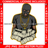 Paid In Full Gangster Black Man Ski Mask Gold Jewelry Necklace Face Mask Hip Hop Rap Rapper Plug Trap Street Hood Ghetto Swag Thug Hustler Hustling Drip Famous Hustle Art Graphic Design Logo T-Shirt Print Printing JPG PNG SVG Vector Cut File