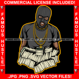 Paid In Full Gangster Black Man Ski Mask Gold Jewelry Necklace Face Mask Hip Hop Rap Rapper Plug Trap Street Hood Ghetto Swag Thug Hustler Hustling Drip Famous Hustle Art Graphic Design Logo T-Shirt Print Printing JPG PNG SVG Vector Cut File