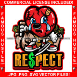 Respect Heartless Scar Face Broken Gangster Heart Tears In Eyes Holding Cash Money Bags Knife Hip Hop Rap Rapper Plug Trap Street Hood Ghetto Thug Hustler Hustling Drip Savage Boss Famous Hustle Quote Art Graphic Design Print Printing Vector SVG Cut File