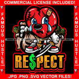 Respect Heartless Scar Face Broken Gangster Heart Tears In Eyes Holding Cash Money Bags Knife Hip Hop Rap Rapper Plug Trap Street Hood Ghetto Thug Hustler Hustling Drip Savage Boss Famous Hustle Quote Art Graphic Design Print Printing Vector SVG Cut File