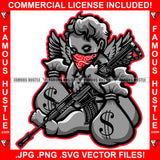 Savage Baby Hustle Gangster Statue Angel Wings Red Face Bandanna Machine Gun Cash Money Bags Body Tattoo Hip Hop Rap Rapper Plug Trap Street Hood Ghetto Thug Boss Drip Art Graphic Design Logo T-Shirt Print Printing JPG PNG SVG Vector Cut File