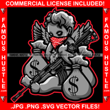 Savage Baby Hustle Gangster Statue Angel Wings Red Face Bandanna Machine Gun Cash Money Bags Body Tattoo Hip Hop Rap Rapper Plug Trap Street Hood Ghetto Thug Boss Drip Art Graphic Design Logo T-Shirt Print Printing JPG PNG SVG Vector Cut File