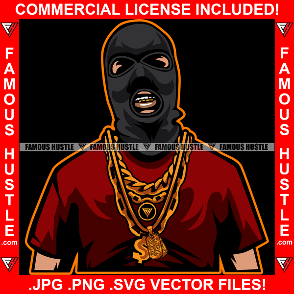 Famous Hustle Gangster Man Ski Mask Gold Teeth Jewelry