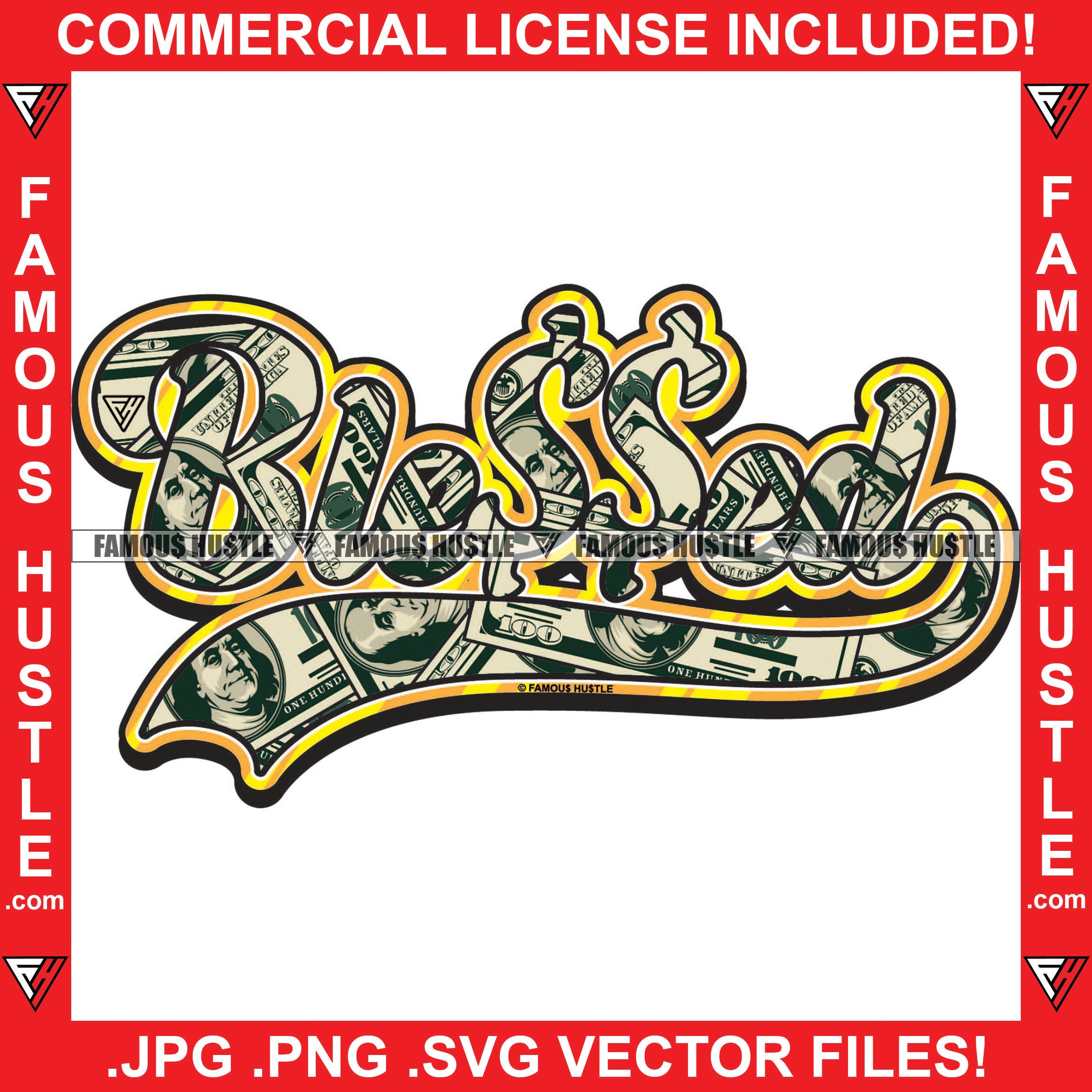 Blessed Cash Money Print Quote Crown Rap Hip Hop Saying Trending Fashion Hip Hop Rap Rapper Plug Trap Street Hood Ghetto Thug Hustler Hustling Famous Hustle Quote Art Graphic Design Logo T-Shirt Print Printing JPG PNG SVG Vector Cut File