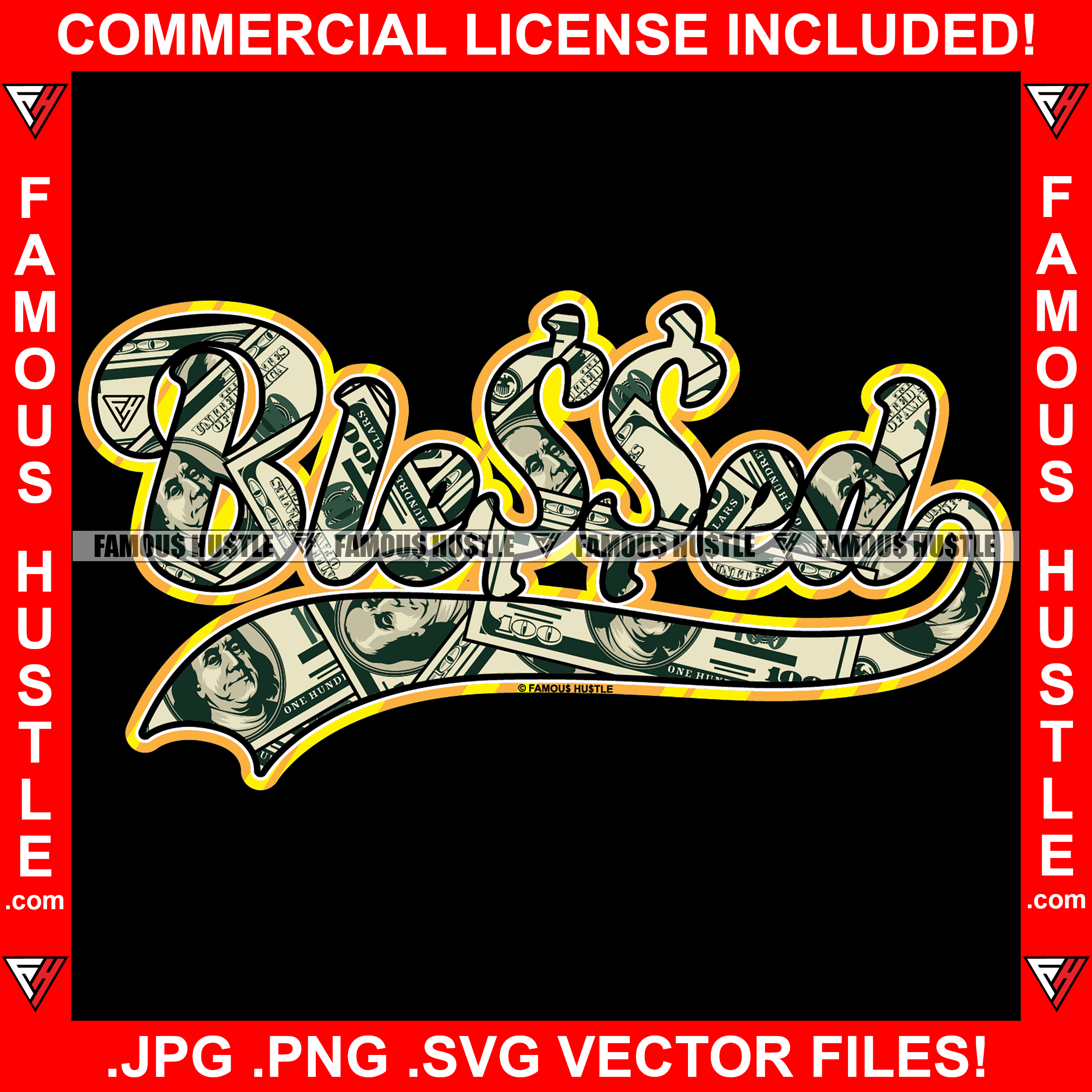 Blessed Cash Money Print Quote Crown Rap Hip Hop Saying Trending Fashion Hip Hop Rap Rapper Plug Trap Street Hood Ghetto Thug Hustler Hustling Famous Hustle Quote Art Graphic Design Logo T-Shirt Print Printing JPG PNG SVG Vector Cut File