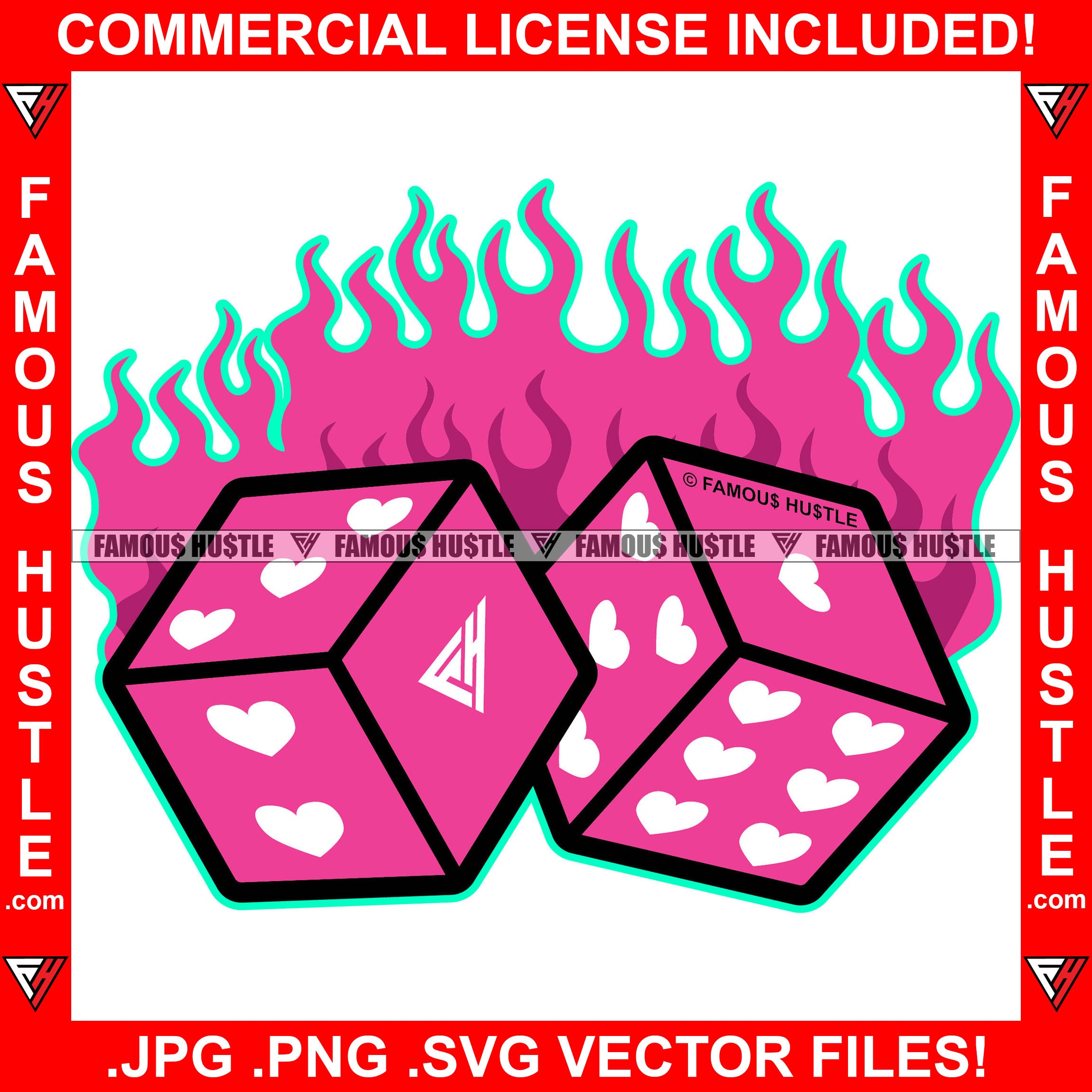 Pink Dice Love Fire Tattoo Hip Hop Rap Hustler Boss Drip Swag Plug Trap Hood Thug Gang Street Mafia Mob Trapper Art Graphic Design Logo T-Shirt Print Printing JPG PNG SVG Vector Cut File
