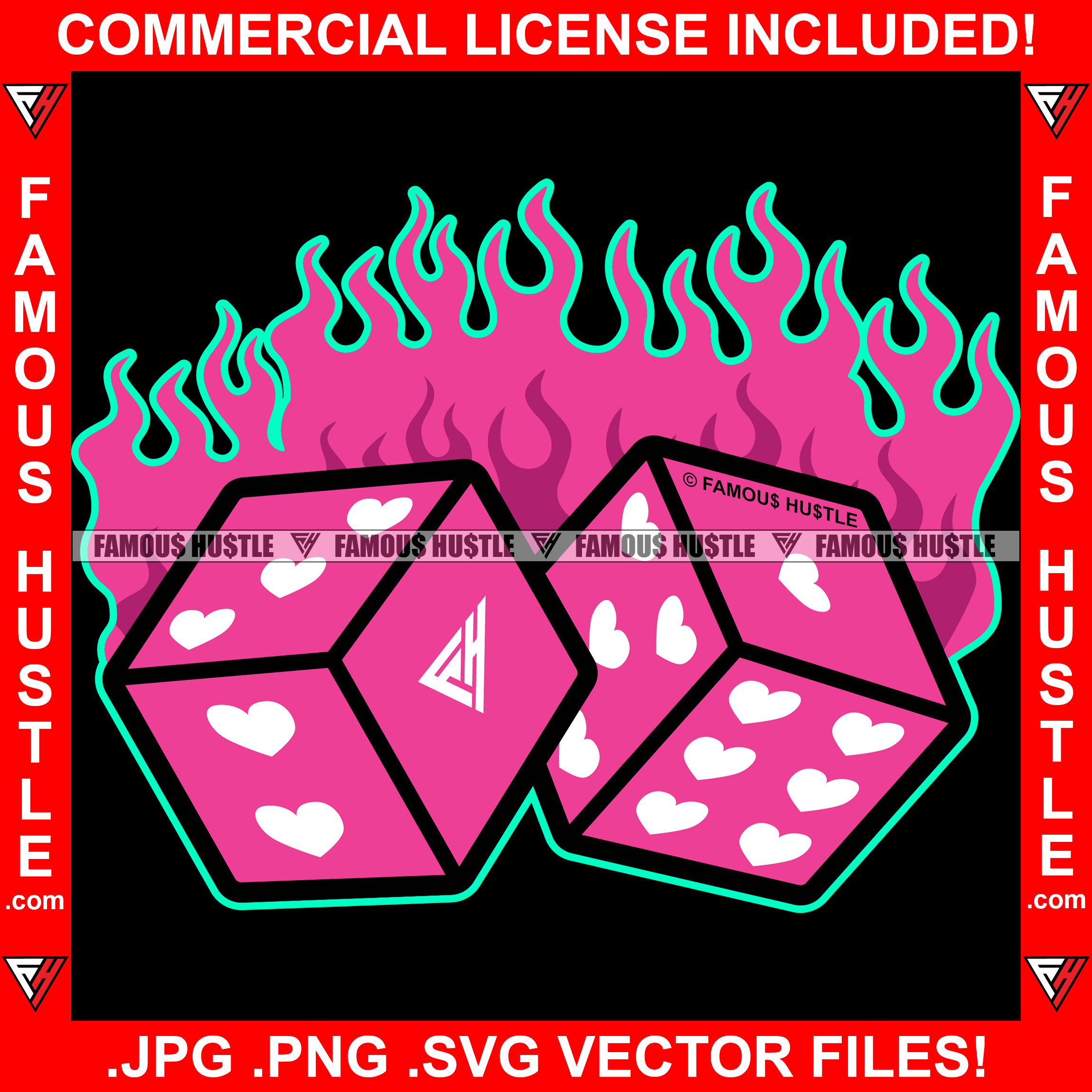 Pink Dice Love Fire Tattoo Hip Hop Rap Hustler Boss Drip Swag Plug Trap Hood Thug Gang Street Mafia Mob Trapper Art Graphic Design Logo T-Shirt Print Printing JPG PNG SVG Vector Cut File