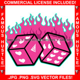 Pink Dice Love Fire Tattoo Hip Hop Rap Hustler Boss Drip Swag Plug Trap Hood Thug Gang Street Mafia Mob Trapper Art Graphic Design Logo T-Shirt Print Printing JPG PNG SVG Vector Cut File