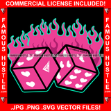 Pink Dice Love Fire Tattoo Hip Hop Rap Hustler Boss Drip Swag Plug Trap Hood Thug Gang Street Mafia Mob Trapper Art Graphic Design Logo T-Shirt Print Printing JPG PNG SVG Vector Cut File
