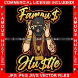 Famous Hustle Gangster Male Man Ski Mask Lots Of Gold Necklace Chains Jewelry Tattoo Robber Face Hip Hop Rap Rapper Plug Trap Street Hood Ghetto Thug Hustler Hustling Drip Quote Art Graphic Design Logo T-Shirt Print Printing JPG PNG SVG Vector Cut File