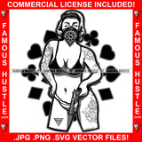 Sexy Gangster Lady Bikini Female Tattoos Gun Paisley Bandanna Face Mask Hustle Girl Retro 1950's Vintage Designer Fashion Hip Hop Rap Hood Hustler Boss Famous Hustle Pinup Pin Up Art Graphic Design Logo T-Shirt Print Printing JPG PNG SVG Vector Cut File