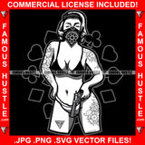 Sexy Gangster Lady Bikini Female Tattoos Gun Paisley Bandanna Face Mask Hustle Girl Retro 1950's Vintage Designer Fashion Hip Hop Rap Hood Hustler Boss Famous Hustle Pinup Pin Up Art Graphic Design Logo T-Shirt Print Printing JPG PNG SVG Vector Cut File
