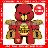 Free Rich Hustle Teddy Bear Gold Chain Necklace Chain Jewelry Two Money Bags Hip Hop Rap Rapper Plug Trap Street Hood Ghetto Swag Thug Hustler Hustling Drip Boss Famous Hustle Art Graphic Design Logo T-Shirt Print Printing JPG PNG SVG Vector Cut File