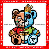 Famous Hustle Gangster Two Face Teddy Bear King Crown Smoking Face Bandage Marijuana Joint Gold Chain Necklace Bracelet Jewelry Tattoo Hip Hop Rap Hustler Drip Trap Hood Baller Art Graphic Design Logo T-Shirt Print Printing JPG PNG SVG Vector Cut File