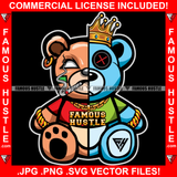 Famous Hustle Gangster Two Face Teddy Bear King Crown Smoking Face Bandage Marijuana Joint Gold Chain Necklace Bracelet Jewelry Tattoo Hip Hop Rap Hustler Drip Trap Hood Baller Art Graphic Design Logo T-Shirt Print Printing JPG PNG SVG Vector Cut File