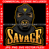 Savage Famous Hustle Gangster Black Ski Mask Man Eat Eating Gold Bullets Mouth Necklace Hip Hop Rap Rapper Plug Trap Street Hood Ghetto Swag Thug Hustler Hustling Quote Art Graphic Design Logo T-Shirt Print Printing JPG PNG SVG Vector Cut File