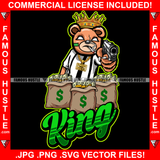 King Crazy Scar Face Gangster Angry Smoking Teddy Bear Dripping Gold Necklace Machine Gun Cash Money Bags Plug Street Business Famous Hustle Hip Hop Rap Rapper Plug Trap Art Graphic Design Logo T-Shirt Print Printing JPG PNG SVG Vector Cut File