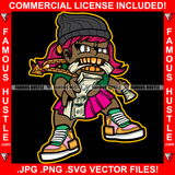 Gangster Girl Gold Teeth Eating Money Stack Dollar Sign Eyes Necklace Cash Hip Hop Rap Rapper Trap Street Hood Swag Thug Hustler Hustling Drip Savage Boss Famous Hustle Quote Art Graphic Design Logo T-Shirt Print Printing JPG PNG SVG Vector Cut File