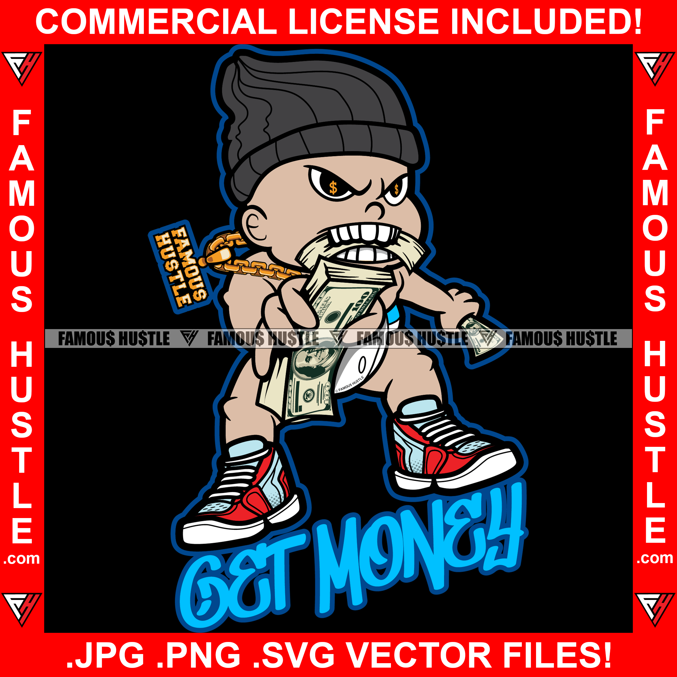 Get Money Gangster Baby Boy Diaper Knit Winter Hat Money Bag Gold Chain Necklace Child Kid Cash Hip Hop Rap Plug Trap Street Hood Ghetto Hustling Famous Hustle Rich Quote Art Graphic Design Logo T-Shirt Print Printing JPG PNG SVG Vector Cut File