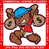Famous Hustle Gangster Black Baby Boy Diaper Running Money Bag Gold Chain Necklace Child Kid Cash Hip Hop Rap Trap Street Hood Ghetto Thug Hustler Drip Rich Hustling Rich Art Graphic Design Logo T-Shirt Print Printing JPG PNG SVG Vector Cut File
