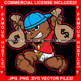 Famous Hustle Gangster Black Baby Boy Diaper Running Money Bag Gold Chain Necklace Child Kid Cash Hip Hop Rap Trap Street Hood Ghetto Thug Hustler Drip Rich Hustling Rich Art Graphic Design Logo T-Shirt Print Printing JPG PNG SVG Vector Cut File