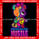 Focus On Hustle Broken Woman Patched Gangster Female Teddy Bear Patches Bone Hand Cash Money Bag Cute Lady Bow Hip Hop Rap Rapper Plug Trap Famous Quote Art Graphic Design Logo T-Shirt Print Printing JPG PNG SVG Vector Cut File