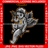Gangster Demon Statue Crying Tattoo Tears Angel Wings Halo Tattoo Gold Chain Machine Gun Eyes Gang Member Hip Hop Rap Trap Street Hood Ghetto Thug Hustler Hustling Famous Hustle Art Graphic Design Logo T-Shirt Print Printing JPG PNG SVG Vector Cut File