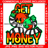 Get Money Teddy Bear Escaping Prison Uniform Smoking Cigar Blunt Scar Face Money Bag Cash Tattoo Hip Hop Rap Hustler Drip Thug Gang Street Mafia Mob Ghetto Famous Hustle Quote Art Graphic Design Logo T-Shirt Print Printing JPG PNG SVG Vector Cut File