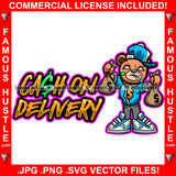 Cash On Delivery Gangster Teddy Bear Smoking Marijuana Cash Money Bags Gold Necklace Sneakers Hat To Side Tattoo Hip Hop Rap Hustler Trap Hood Street Ghetto Famous Hustle Quote Art Graphic Design Logo T-Shirt Print Printing JPG PNG SVG Vector Cut File