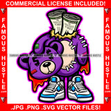 Gangster 100 Dollar Bill Money Rolls Inside Heads Off Teddy Bear Blood Sneakers Tattoo Hip Hop Rap Hustler Gangster Trap Hood Thug Street Rich Cartoon Character Art Graphic Design Logo T-Shirt Print Printing JPG PNG SVG Vector Cut File