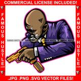 Famous Hustle Gangster Bald Man Joker Face Gold Machine Gun Hip Hop Rap Trap Street Hood Ghetto Thug Boss Hustler Hustling Drip Dripping Rich Art Graphic Design Logo T-Shirt Print Printing JPG PNG SVG Vector Cut File