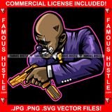 Famous Hustle Gangster Bald Man Joker Face Gold Machine Gun Hip Hop Rap Trap Street Hood Ghetto Thug Boss Hustler Hustling Drip Dripping Rich Art Graphic Design Logo T-Shirt Print Printing JPG PNG SVG Vector Cut File