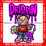 Drippin Dripping Drip Famous Hustle Gangster Teddy Bear Cap Gold Jewelry Purple Liquid Cash Money Sneakers Hip Hop Rap Trap Street Swag Hustler Hustling Drip Dripping Boss Quote Art Graphic Design Print Printing Vector SVG Cut File