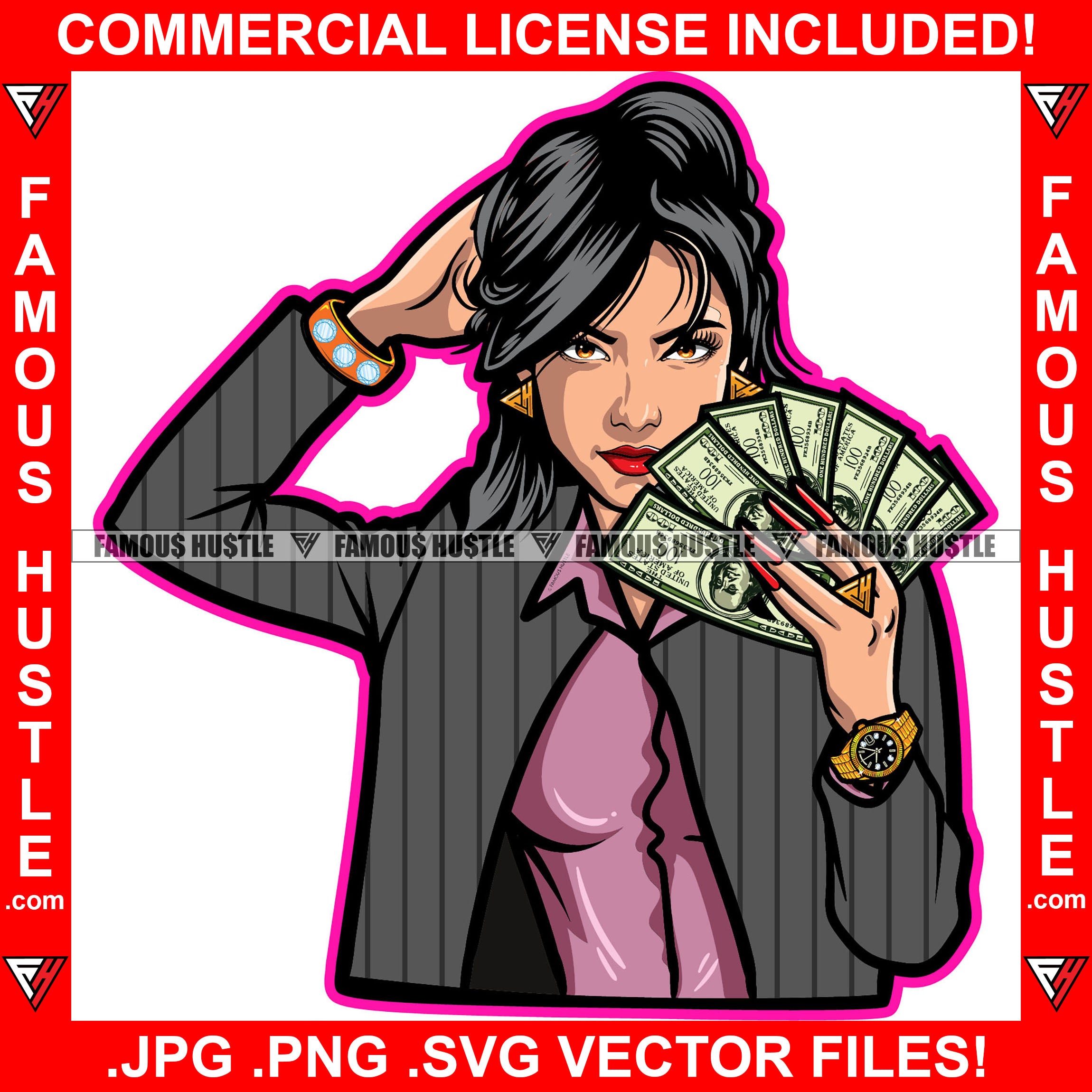 The Boss Drippig Drip Sexy Gangster Lady Female Cash Money Dress Gold Jewelry Mean Face Tattoo Hip Hop Rap Plug Trap Street Hood Ghetto Hustler Hustling Drip Rich Thug Famous Hustle Art Graphic Design Logo Print Printing Vector SVG Cut File
