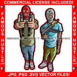 Two Gangster Boys Ski Mask Guns Pistol Tattoo Body Hip Hop Rap Plug Trap Street Hood Ghetto Thug Hustler Drip Dripping Savage Famous Hustle Badass Art Graphic Design Print Printing Vector SVG Cut File