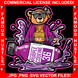 Purple Codeine Bottle Liquid Lean Drink Cup Gangster Teddy Bear Head Bandanna Sunglasses Thug Gold Necklace Dollar Sign Earrings Jewelry Hustling Trap Rapper Dope Rich Baller Art Graphic Design Logo T-Shirt Print Printing JPG PNG SVG Vector Cut File