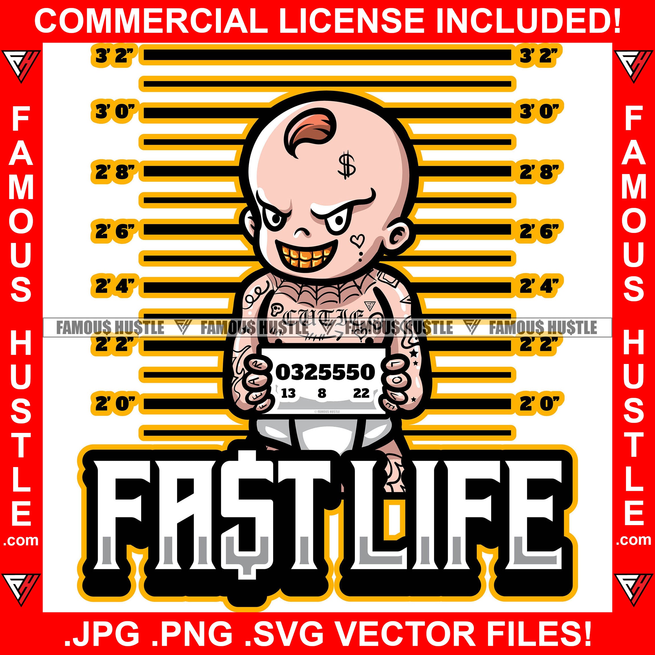 Fast Life Gangster Boy Mean Smile On Face Gold Teeth MugShot Tattoo Hip Hop Rap Rapper Plug Trap Street Hood Ghetto Swag Thug Hustler Hustling Famous Hustle Baller Trapper Quote Art Graphic Design Logo T-Shirt Print Printing JPG PNG SVG Vector Cut File
