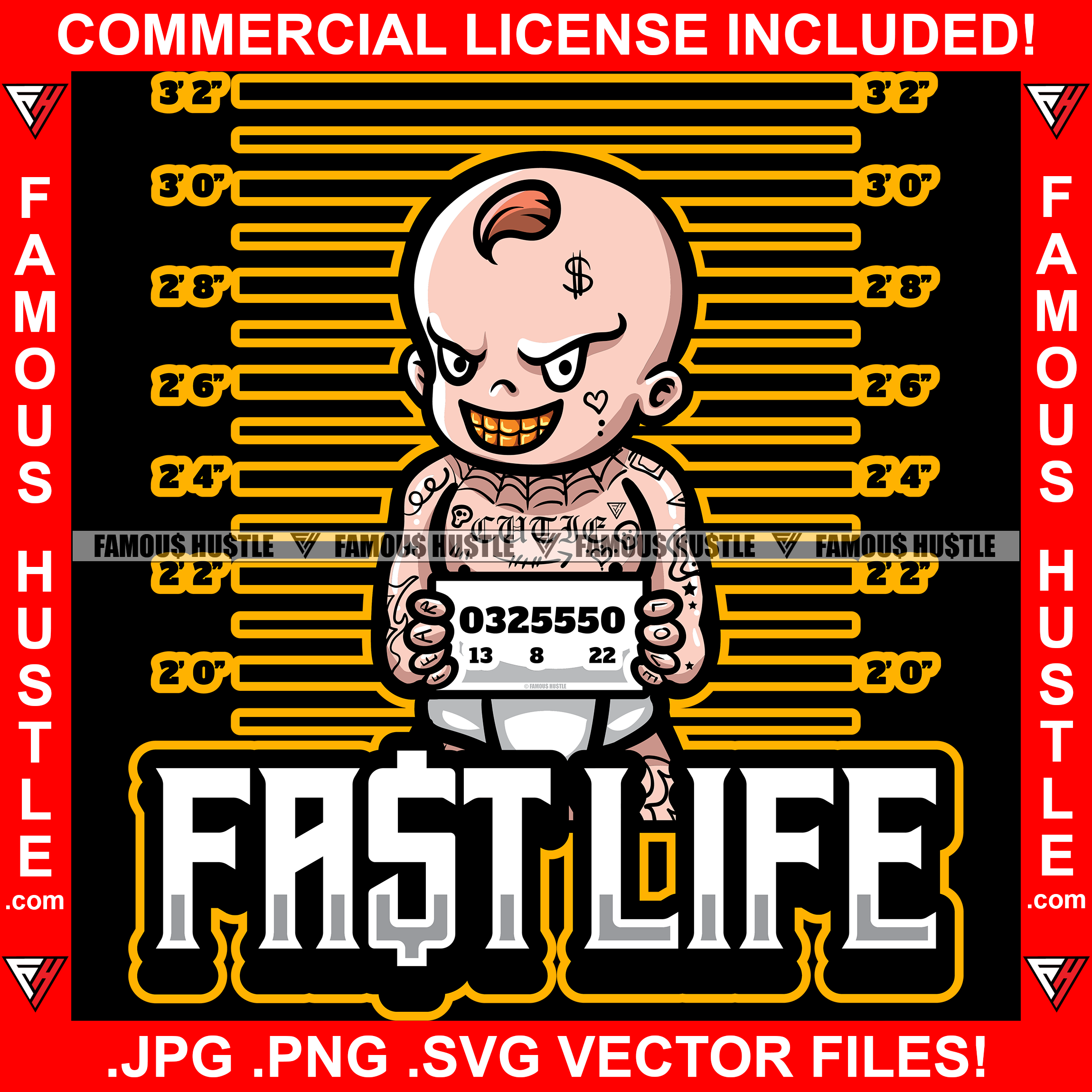 Fast Life Gangster Boy Mean Smile On Face Gold Teeth MugShot Tattoo Hip Hop Rap Rapper Plug Trap Street Hood Ghetto Swag Thug Hustler Hustling Famous Hustle Baller Trapper Quote Art Graphic Design Logo T-Shirt Print Printing JPG PNG SVG Vector Cut File