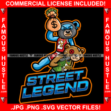 Street Legend Teddy Bear Ski Mask Gold Teeth Necklace  On Gangster Button Eyes Staples Scar Face Ripped Cash Bags Pistol Gun Hip Hop Rap Plug Trap Ghetto Swag Famous Hustle Quote Art Graphic Design Logo T-Shirt Print Printing JPG PNG SVG Vector Cut File