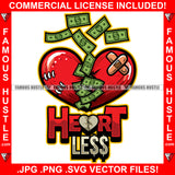 Heartless Red Broken Heart Money Raining Cracked Bandage Heartbroken Falling Cash Money Love Relationship Tattoo Hip Hop Rap Hustler Boss Drip Swag Famous Hustle Quote Art Graphic Design Logo T-Shirt Print Printing JPG PNG SVG Vector Cut File