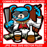 Scar Face Mafia Mob Boss Gangster Teddy Bear Sunglasses Gold Jewelry Cash Smoking Cigar Blunt Marijuana Cigarette Alcohol Liquor Drink Hip Hop Rap Hustler Trap Hood Thug Street Art Graphic Design Logo T-Shirt Print Printing JPG PNG SVG Vector Cut File
