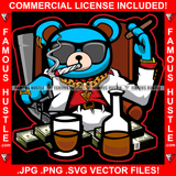 Scar Face Mafia Mob Boss Gangster Teddy Bear Sunglasses Gold Jewelry Cash Smoking Cigar Blunt Marijuana Cigarette Alcohol Liquor Drink Hip Hop Rap Hustler Trap Hood Thug Street Art Graphic Design Logo T-Shirt Print Printing JPG PNG SVG Vector Cut File