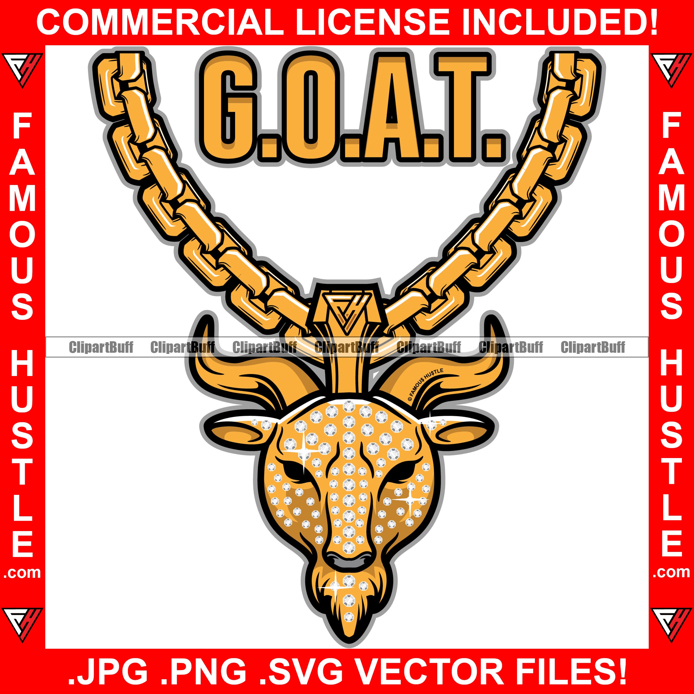 G.O.A.T. Goat Head Gold Chain Necklace Charm Diamonds Jewelry Hip Hop Rap Hip Hop Rap Hustler Boss Drip Swag Plug Trap Hood Thug Street Tattoo Ghetto Hustling Famous Hustle Quote Art Graphic Design Logo T-Shirt Print Printing JPG PNG SVG Vector Cut File